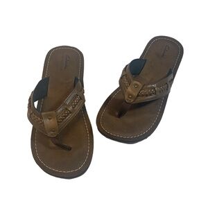 Clarks Brown Faux Leather Fenner Nerice Flat Sandal Flip Flops Womens Size 8